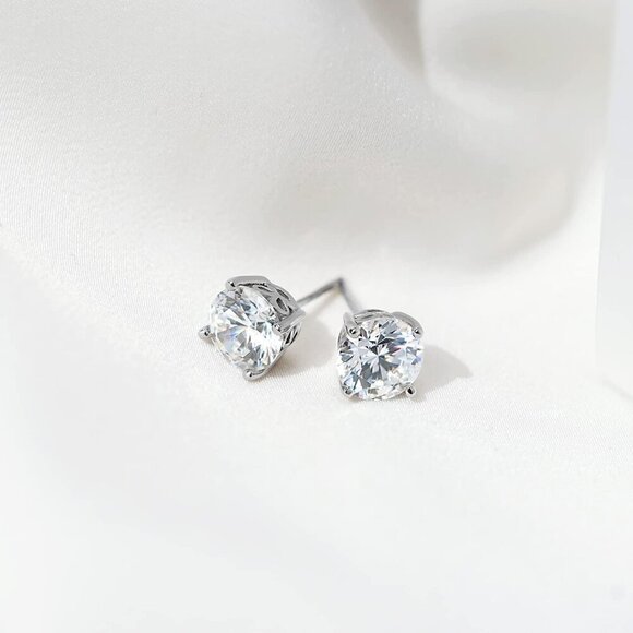 Hypoallergenic 14k Rose Gold Over Silver Stud Earrings with 1 Carat Zirconia - Picture 7 of 7